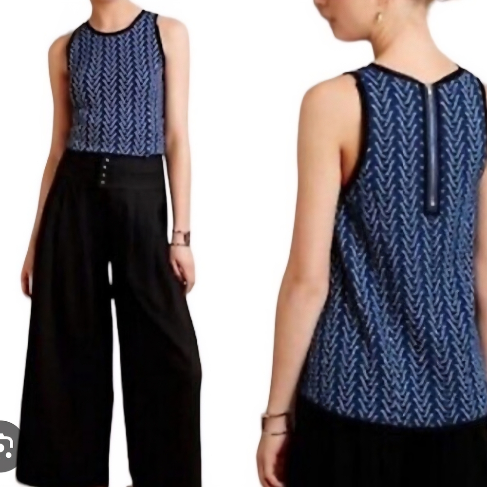 Anthropologie Passport Top Women Medium Sleeveless Blue Knit Chevron Pattern